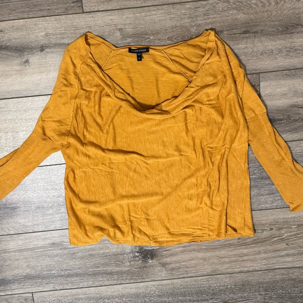 EILEEN FISHER cowl neck linen & silk blend 3/4 sleeve sweater